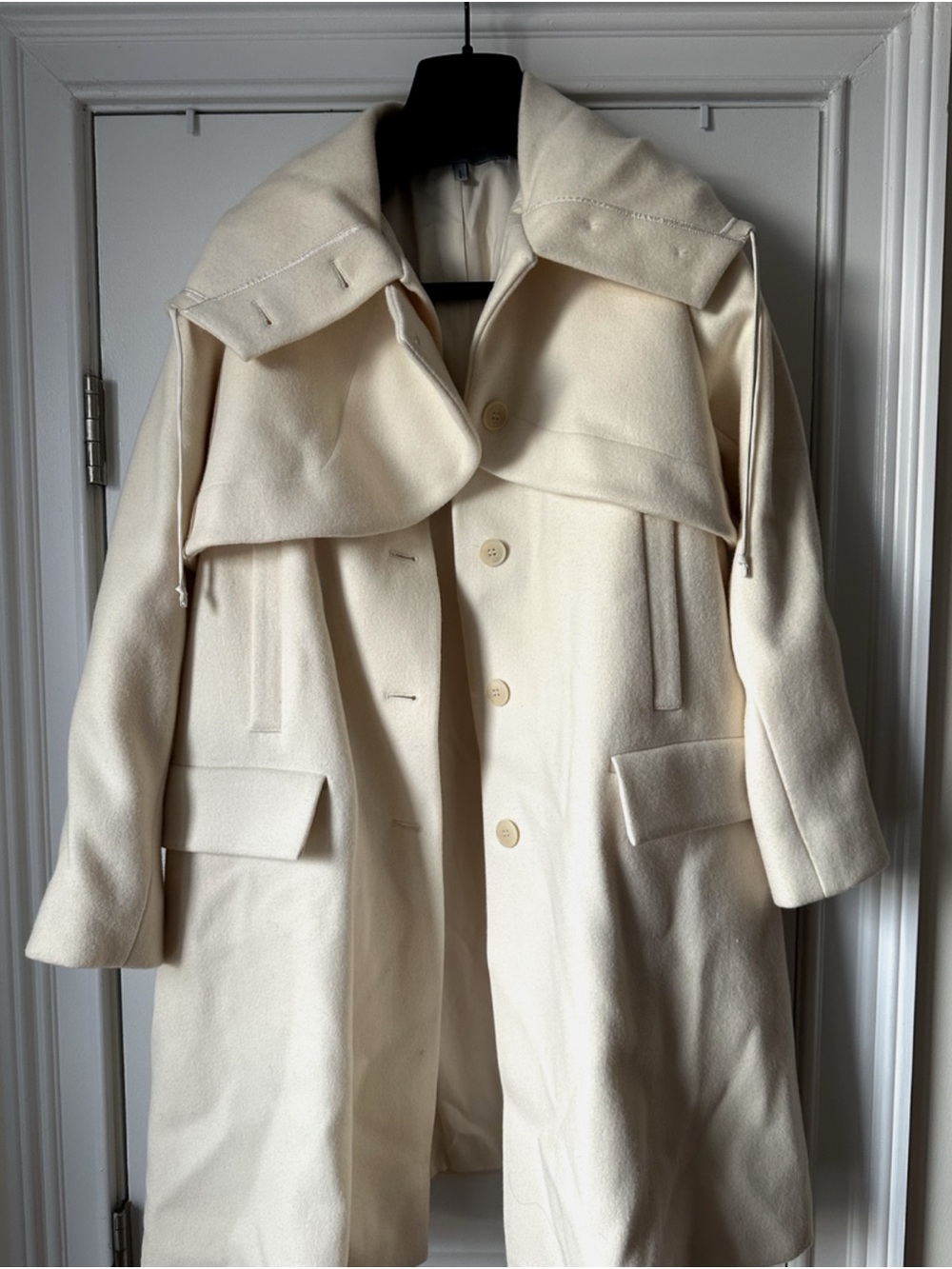 Morgane Le Fay ivory wool coat with hood size XS